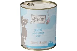 MjAMjAM - comida húmeda premium para perros - Junior jugoso pollo con huevo, pack de 6 (6 x 800 g), natural con extra de carne