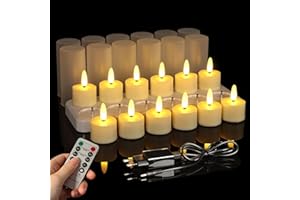 ‎FREEPOWER FREEPOWER 12er LED Teelichter Aufladbar USB mit Ladestation Tassen, Elektrische Wiederaufladbare Kerzen mit Fernbedienung Timer Flackern Warmweiß Dimmbar, Ø4 x 5.5cm