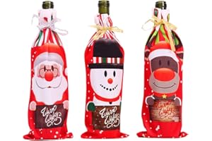 Jagowa 3PCS Christmas Wine Bottle Gift Bag Covers Santa Reindeer Snowman Wine Bottle Covers Xmas Party Decorations,Red