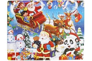 OJIN 100 Pezzi in Legno Jigsaw Puzzle Buon Natale Xmas Babbo Natale in Una Scatola Precoce Sviluppo dei Bambini Puzzle di Legno Cartoon Toys Grande Regalo per i Bambini (100 Pezzi)
