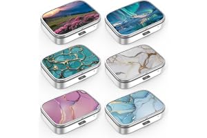 Pillerask med 2 fack medicin pillerfodral, bärbar för ficka eller handväska pillerask dekorativ metall medicin vitamin organiserare unik present (Set-6-stil2, 6 stycken)
