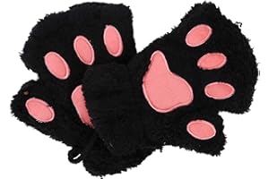 LONTG Women Girls Warm Half Finger Plush Gloves Mittens Cute Bear Cat Dog Paw Gloves Fingerless Mittens Hanging Neck Gloves Mittens with Anti-lost String Hand Warmer for Outdoor Sports Touchscreen Typing