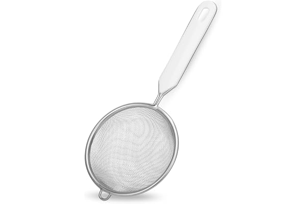 Fackelmann sil Ø 7 cm, kökssil av rostfritt stål, finmaskig rep med handtagsinsats av plast (färg: vit/silver), kvantitet: 1 styck