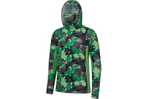 BASSDASH Men’s UPF 50+ Fishing Hiking Camo Hoodie Shirt with Face Mask Lightweight Neck Gaiter Long Sleeve