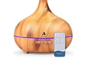 ‎AEROSOUL Aerosoul®Cone Aroma Diffuser für Ätherische Öle, Luftbefeuchter 500ml, Duftöl Diffuser, Auto-Off, 1,3,6,10h Nebel, 15 LED Farben, Aromatherapie Diffuser, Fernbedienung, Kunststoff Holz-Optik