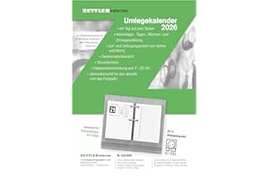 ‎ZETTLER Zettler Umlegkalender 1T/2S 2026 – Tageskalender 8 x 10,8 cm mit 384 Seiten, Stundeneinteilung & Jahresübersicht, deutscher Arbeitstischkalender mit 2-fach Lochung