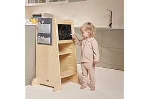 Allis Baby Learning Tower, Natural Wooden Toddler Steps for 18months+, Montessori Kitchen Helper for Kids Step Stool with Adjustable Shelves (Natural Wood)