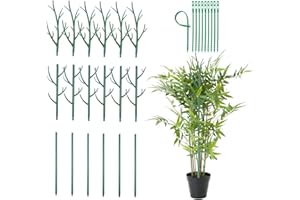 MEEYUU 5 Pack 100CM Plant Support Stakes for Indoor Plants, Twig Plant Sticks with Plant Ties for Orchid Lily Peony Rose Flower Stem, Plastic Branches Support Structures, Green (100CM-5 Pack)