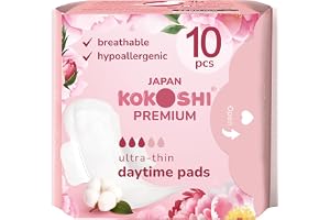 Kokoshi Premium Japanese Sanitary Pads for Women – 245mm, 10pcs | Ultra-Thin, Breathable, Soft, Odor-Control, Hypoallergenic Day Pads for Sensitive Skin (Regular Flow)