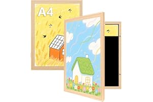 KAIWIN Kids Art Frames, Front Opening Picture Frames with Changeable Display, Holds 50 Artworks, Perfect for 3D Picture, Crafts, Children Drawing, Hanging Art, Portfolio (Oak, A4-2 Pack)
