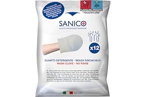 SANICO Guanti per pulizia del corpo! Con estratti di Aloe, Vitamina E, Camomilla e Provitamina B5, ideale per pelli sensibili. Dermatologicamente testato, riscaldabile nel microonde