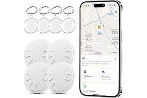 DRERESS Air Tag 4 Pack, Smart Tracket Key Finder for Apple Find My (iOS Only), Bluetooth Item Locator Suitable for Keys, Bags, Suitcase, Wallets, Pet, Replaceable Battery with Waterproof Keychains (HTAG 4P)