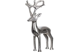 Brandsseller Figurka dekoracyjna renifer dekoracja bożonarodzeniowa jeleń aluminium srebrna wysokość 20 cm