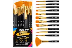 Eclet® Paint Brushes Set,1pack/12pcs Nylon Hair Round-Pointed Tip Acrylic Paint Brushes for Watercolor Oil Rock Face Painting,12 Sizes Paint Brush for All Purposes Kids Adult Arts Painting Brush Kits