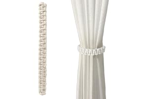 MARJORAMY 4er Pack Geflochtener Vorhang Raffhalter, Raffhalter Boho Vorhanghalter,Handgefertigte Vorhangbinder Für Office Wohnzimmer Schlafzimmer, Dekorative Vorhänge (Weiß)