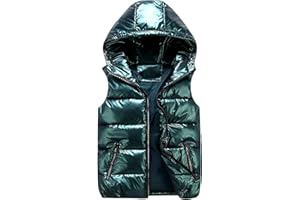 cutecool Chaleco acolchado brillante para mujer - Chaqueta acolchada sin mangas Chaleco monocolor con cremallera Casual Chaqueta con capucha Unisex Chaqueta de invierno capucha