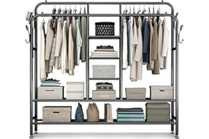 MONKLE - Appendiabiti da terra, Stand appendiabiti,Doppio appendiabiti+vano portaoggetti multistrato (Nero)