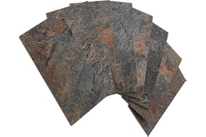 AULIGET 4 Pieces Rustic Slate Subway Self Adhesive Wall Tiles, 3mm PVC Faxu Stone Stick on Tile, Splashback Tile Stickers for Kitchen & Bathroom (3 x 6 Inches)