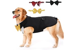 Lelepet Hund Smoking Anzug & Bandana Set, Hunde Anzug für Kleine, Mittlere und Große Hunde, Haustier Kostüm mit Krawatte, Formelle Hundekleidung Mantel für Party Hochzeit Geburtstag Weihnachten, XL