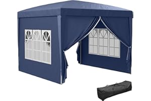 Outsunny Pavillon ca.3x3m, wasserabweisend Stabil Winterfest Pop-up Faltpavillon, UV Schutz 50+, Faltbar Partyzelt Gartenzelt mit 4 Seitenteilen Tasche Gartenpavillon für Camping Garten, Blau