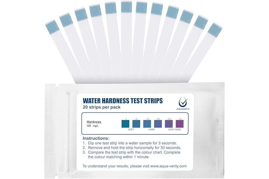 AQUAVERITY Water Hardness Test Strips – Pack of 20 – Fast & Accurate Results in 30 Seconds – Hardness Water Testing Kit – Ideal for Tap, Aquariums, Pools, Hot Tubs, and Appliances