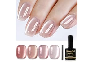 ‎SHINING SHE Shining She UV Nagellack Jelly Magnet CatEye,4 Farben Klassischer Kristalle Cat Eye Nude Rosa UV Gel Nagellack Soak-Off Uv nagellack Set für Nagelkunst French Maniküre Salon,8ML