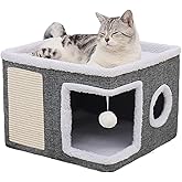 Maycoly Foldable Cat House, 40 x 40 x 31 cm Cat House for Indoors, Capes for Small and Medium Cats, with Plush Cellar, Cat Sc
