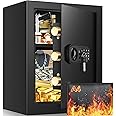 GHJGAGE 2.5 Cub Home Safe Fireproof Waterproof for HOME USE, Large Cabinet Safe Box with Fireproof Document Bag and Removable Shelf, Personal Security Digital Safe for Home Money Firearm A4 Document