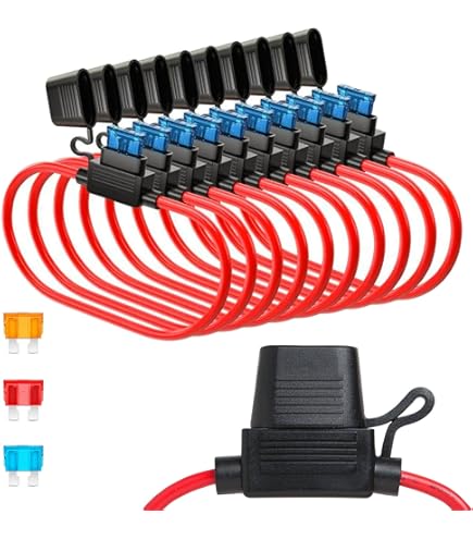 Adaptateur De Fusible Auto ATS Mini 15A - Câble Rouge 16AWG 30cm, Compatible Tube Verre 5A, Pack De 5