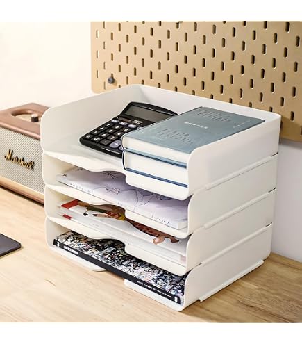 Organisateur De Bureau Empilable En Acrylique Transparent - Rangement Papier Et Fournitures