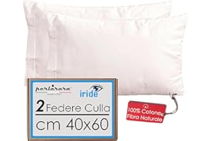 Perlarara Iride - Federa Cuscino 40X60 Bambino Set 2 Federe - Fodera Cuscino Bambino in Cotone Made in Italy - Federe Cuscino 40x60 Bambini Tinta Unita - Bianco