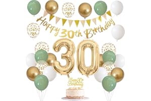 JOBKOO Geburtstagsdeko 30 Frau Männer Salbeigrüne Deko 30. Geburtstag mit Banner 30 Geburtstag Girlande Zahl 30 Luftballons Geburtstag Grün Weiß Gold Party Ballons Tortendeko für 30 Geburtstag Dekoration