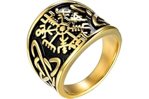 JewelryWe Schmuck Herren-Ring Edelstahl Vintage Wikinger Rune Kompass Vegvisir Ringe mit Keltischen Knoten Männer Bandringe Gravur, Silber Gold Schwarz Größe 54 bis 76