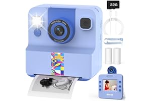 SYLVANTHOS Kinder Sofortbildkamera, 1080p Sofortdruck Kamera für Kinder, 180° drehbares Selfie Objektiv mit 32GB SD-Karte – Geschenk für Jungen & Mädchen (3–12 Jahre), Blau