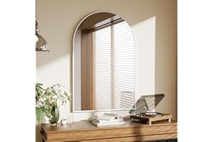 Koonmi Specchio bianco 66 × 96 cm decorativo da parete ad arco semicircolare, specchio bianco da parete con cornice in alluminio per bagno, corridoio, soggiorno, camera da letto