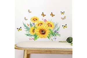 astylishome Kitchen Wall Stickers Sunflower Decals Butterfly Walls Sticker Sunflower Bathroom Nursery Decor Removable Yellow Flowers Decal for Kitchen Bedroom Decoration 0205