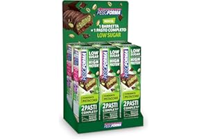 Pesoforma | 2 Pasti Low Sugar, Barrette Gusto Cioccolato Fondente e Pistacchio, 12 Barrette/12 Pasti Sostitutivi, 16g Proteine, 210kcal, Senza Zuccheri Aggiunti