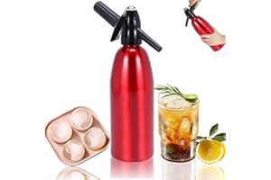 ATLDMPHIC Soda Water Maker, 1L Sparkling Water Maker, Portable Soda Siphon with Pressure Regulator, Aluminum Carbonated Water Machine for Homemade Soda, Juices, Mojitos, Cocktails, Beverages, Ice Tea,Red