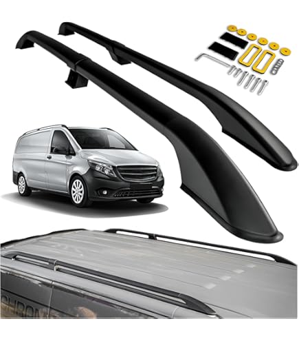OMAC Dachträger Dachreling für Mercedes Vito W639 W447 2003-2025 L2 Langer Alu Schwarz (2-St