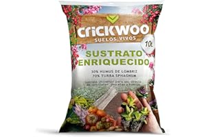 CRICKWOO - Sustrato Universal Premium con Humus de Lombriz. Saco 10L (30% Humus de Lombriz y 70% Turba Sphagnum) Ideal para Todo Tipo de Plantas, semilleros, macetas y Cultivos