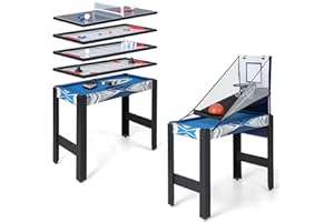 HOMASIS 6 en 1 Table Multi-Jeux avec Basket-Ball, Billard, Ping-Pong, Hockey, Jeu de Palets, Bowling, Babyfoot pour Enfants et Adulte, Table de Jeux pour Maison, Bar, Fêtes, Soirées