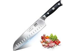 SHAN ZU Couteau Santoku Couteaux de Cuisine Acier Inoxydable Allemand Couteau Japonais 18CM Couteau de Chef Professionnel, Manche en Bois Pakka, Lame Super Tranchante