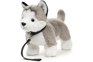 Uni-Toys - Husky grigio, in piedi (con guinzaglio) – 30 cm (lunghezza) – cane di peluche – peluche