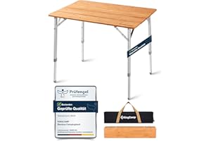 ‎KINGCAMP KingCamp 4-krotnie składany bambusowy stół kempingowy, z aluminiową ramą o regulowanej wysokości, dla 2-6 osób