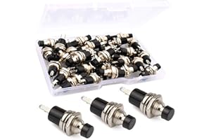 RUNCCI-YUN 30 Stücke 7mm schwarz mini Runde Momentan push button,SPST EIN-AUS AC 250V/1A, 2 Pin für Modelleisenbahn-Hobby