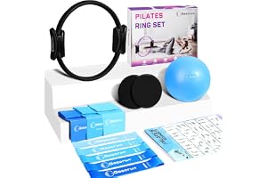 Goocrun Pilates ringset träningsutrustning med träningsband, motståndsband, pilatesboll, glidande skivor – träningsutrustning, hemmagym, inkluderar komplett fitnessaffisch