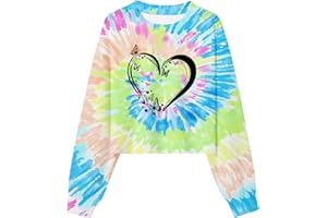 RAISEVERN Girls Tie-Dye Sweatshirt Long Sleeve T-Shirt Casual Pullover Crew Neck Cute Jumper Tee Tops，7-12 Years