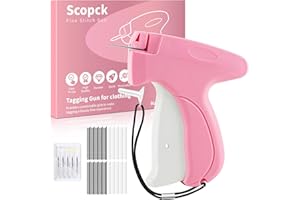 SCOPCK Stitchy Gun for Clothes - Handheld Stitch Gun Quick Clothing Fixer - Tagging Gun - Includes 6 Needle, 1000 Black Fasteners & 1000 White Fasteners (Pink)