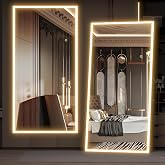 NEUWEABY Full Length Mirror with Lights, 180 x 80 cm Illuminated Floor Mirror with LED, Wall Mounted with Dimmer and 3 Lighti