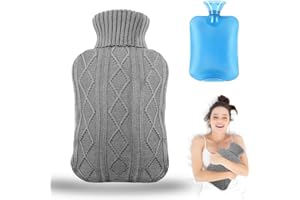 Wärmflasche mit Bezug, Amokee Wärmekissen 2 Liter mit Strickbezug Rollkragen Wärmekissen, Sicher und langlebig Geprüft Und Frei Von Schadstoffen, Wärmflaschen zur Behandlung von Schmerzen & Fieber